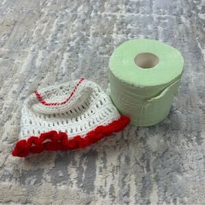 Vintage Green Roll Toilet Paper and Crotchet Cover Bathroom 1970s